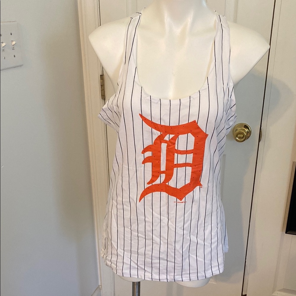 Detroit Tigers White and Blue Striped Tank Top